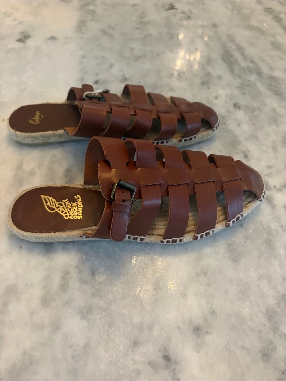Castaner X Ancient Greek Sandals Brown Woven Leather Espadrille Slides
